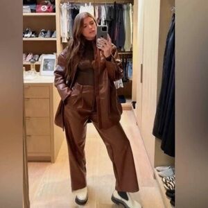 Sofia Richie x Bar III Brown Faux Leather Flare Leg Pants Size 8